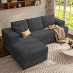 106" Cloud Sectional Sofa with Chaise Lounge, Modular L Shaped Couch with Iron Frame, Modern Fluffy Corduroy Couches for Living Room, Bedroom, Office, Left Facing Chaise, Gray