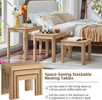 Joaxswe Farmhouse Nesting Tables Set of 3, Living Room Table Set with Rounded Corners & 4 Thickened Table Legs, Natural Wood