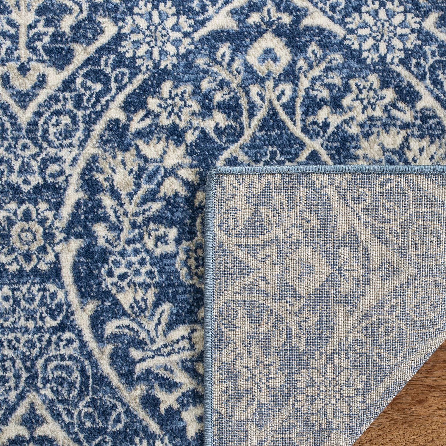 SAFAVIEH Brentwood Collection Area Rug - 10' x 13', Navy & Light Grey, Floral Damask Ogee Trellis Design, Non-Shedding & Easy Care, Ideal for High Traffic Areas in Living Room, Bedroom (BNT860M)