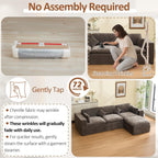 115''Cloud Boneless Sectional Couch, Modular Sectional Sofa Deep Seat with Ottoman, Oversized Upholstered Convertible Comfy 4 Seater Chenille Sofa L Shape Couches for Living Room, Brown