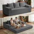 2 in 1 Convertible Boneless Couch Bed, Corduroy futon Sofa Bed, Compression Folding Floor Couch Sofas Bed with 3 Pillows for Bedroom, Small Space Guest and Living Room Sofa (Grey, 78 Inches)