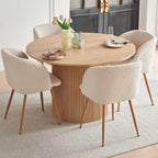 47" Round Dining Table for 4, Modern Farmhouse Wood Veneer Top with MDF Striped Base, Kitchen & Dining Room Tables - Oak Color