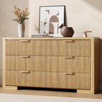 Fluted 6 Drawers Dresser for Bedroom, 54" Modern Chest of Drawers with Metal Handle, Wood Closet Clothes Storage Organizer for Living Room, Hallway, Entryway, Natural Oak