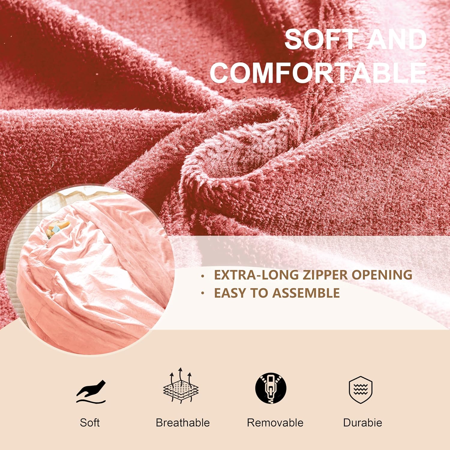 Bean Bag Chair for Adults, Floor Bean Bags Offers Ample Space for Adults,Memory Foam Giant Bean Bags,Lounger Versatile Design Suits Any Room,Movie Nights,Reading(Pink,6FT)
