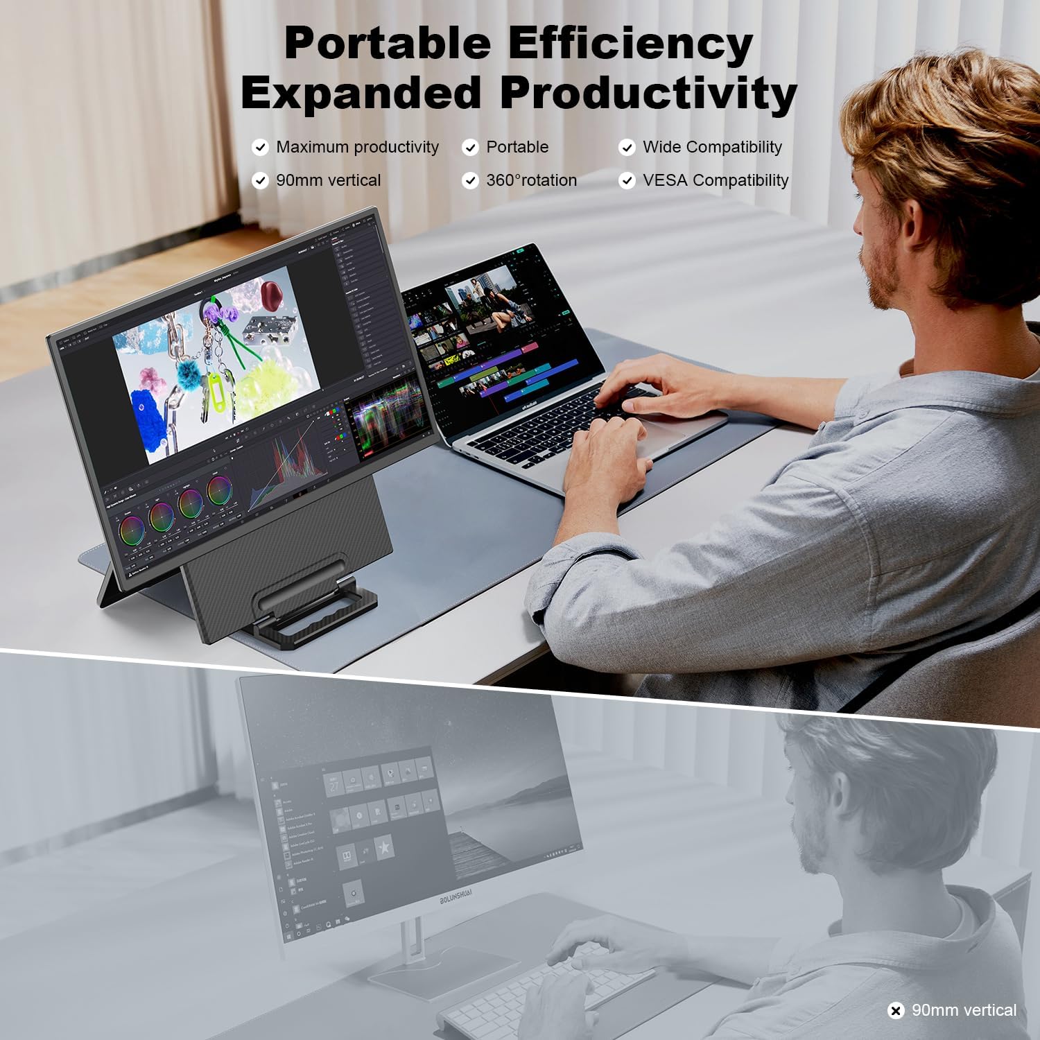 24" Large Portable Monitor  1080P FHD 100Hz Laptop Screen Extender  125% sRGB IPS Monitor Extender  USB C HDMI Office Gaming with Detachable Stand  Travel monitor for Window MAC Phone Xbox Switch