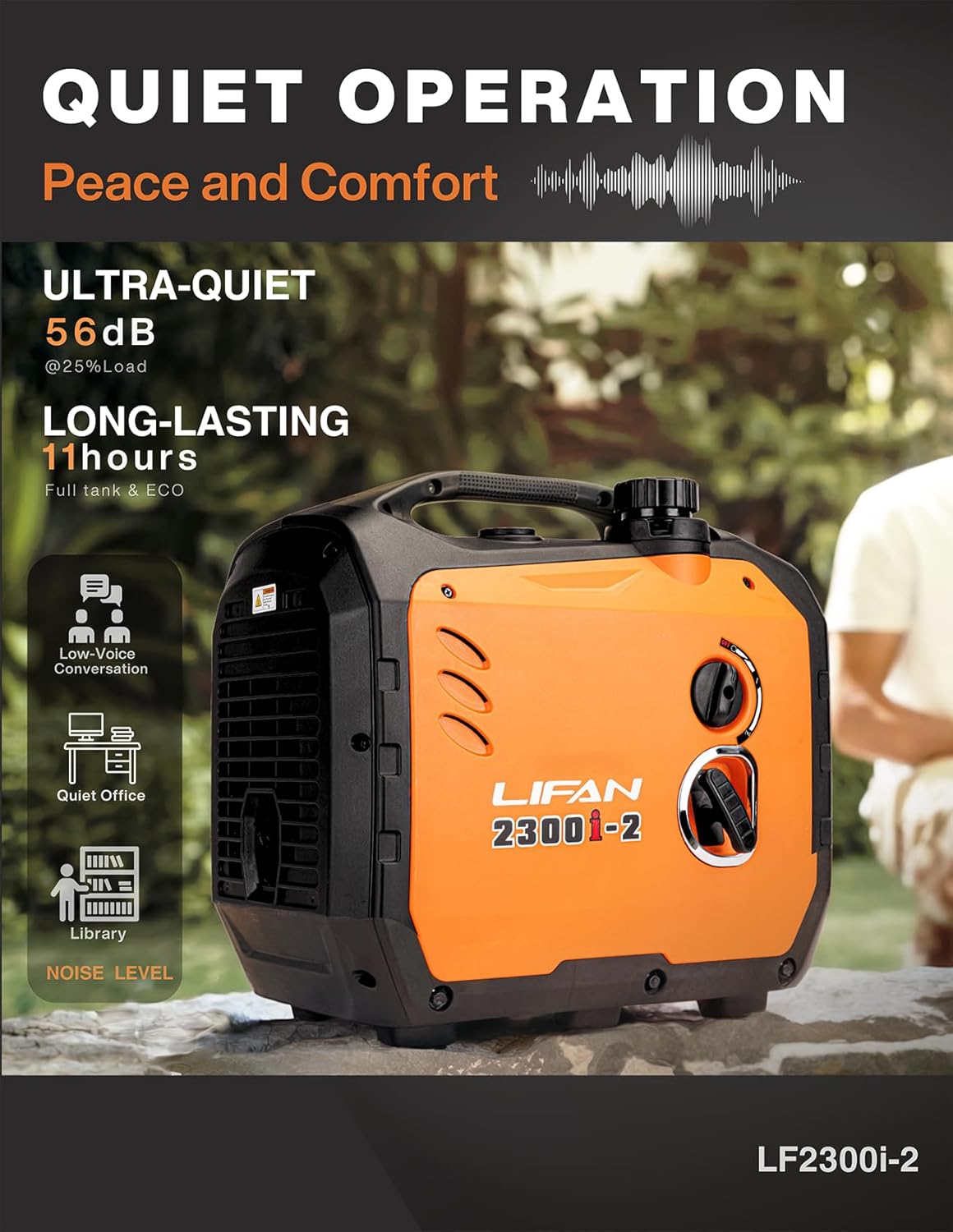 LIFAN 2300W Gasoline Inverter Generator - Portable  Quiet & Fuel-Efficient Power Solution for Home  Camping  RV & Emergency Use with Parallel Capability