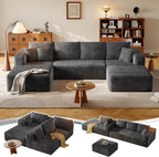 134.6" Modular Sectional Sofa with Deep Seat, Boneless U Shaped Corduroy Couch Modern Comfort, Cloud Couch Oversized for Living Room No Assembly (Gray)