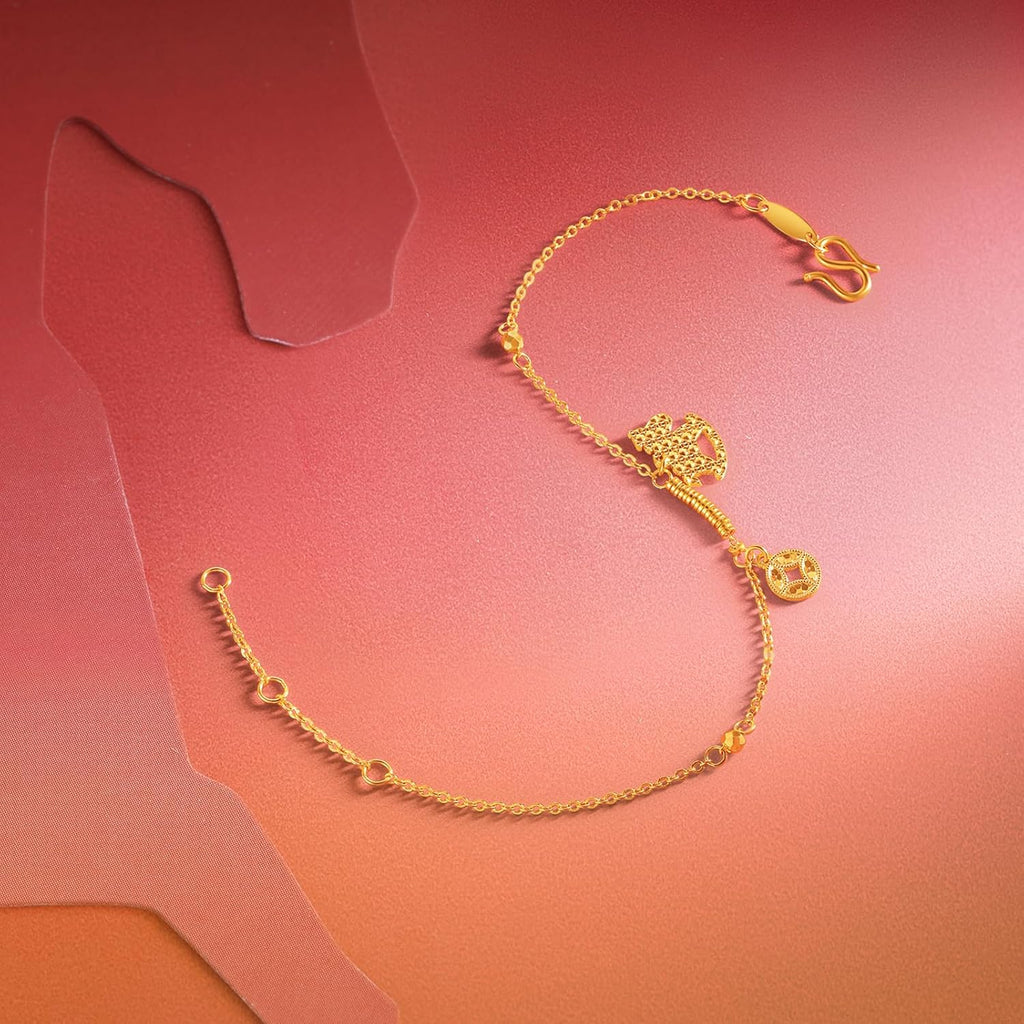 24K Real Gold Chain Bracelet Rocking Horse Pure Gold Coin Link Bracelets RICH Character Jewelry for Women Daughter Mom Gifts Birthday Valentine Anniversary 6.3-7.5"/16-19cm A0723991