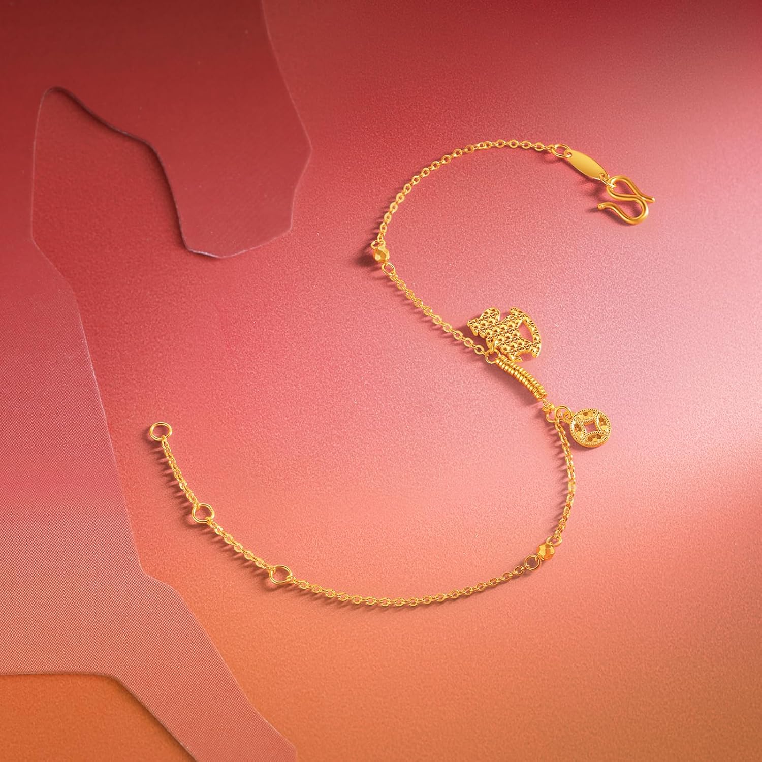 24K Real Gold Chain Bracelet Rocking Horse Pure Gold Coin Link Bracelets RICH Character Jewelry for Women Daughter Mom Gifts Birthday Valentine Anniversary 6.3-7.5"/16-19cm A0723991