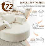 Oversized Round Chaise Longue Chair Indoor, Modern 55-inch Upholstered Chenille Deep Seat Circle Single Cloud Lounge Floor Sofa Chair for Living Room, Bedroom Apartment, Beige