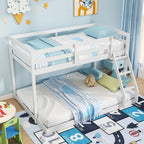 Giantex Twin Over Full Bunk Bed, Solid Wood Kids Bunk Bed with Full-Length Guardrails & Ladder, Low Bunk Beds with Slats Support for Kids, Teens, No Box Spring Needed, White