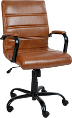 Flash Furniture Whitney Mid-Back Desk Chair - Brown LeatherSoft Executive Swivel Office Chair with Black Frame - Swivel Arm Chair