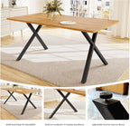 7-Piece Dining Table Set for 6 People, 63" MDF Kitchen Table with 6 Upholstered Chairs, Metal Legs for Dining Room, Kitchen(Oak Table+6 U-Shaped Black Chairs)