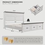Farmhouse King Size Bed Frame with 51" Tall Headboard, Wood Platform Bed Frame with 20" Tall Roman Column Decoration Footboard & 3 Large Storage Drawers, No Box Spring Needed (White)