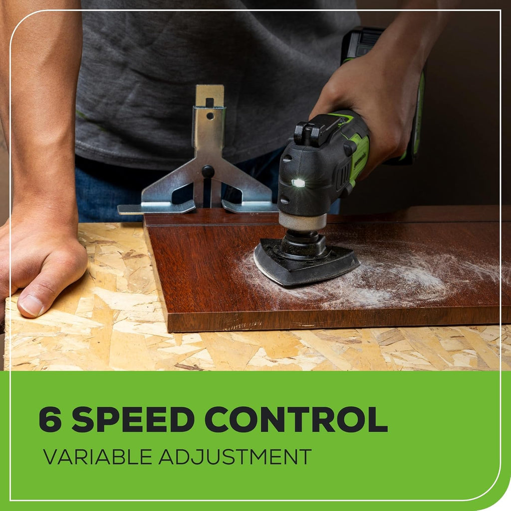 Greenworks 24V Cordless Multi-Tool, Oscillating Tool for Cutting/Nailing/Scraping/Sanding with 6 Variable Speed Control, 2.0Ah Battery, 2A Charger and 13 Accessories Included