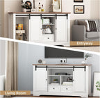 Farmhouse TV Stand for 60 Inch TV, 30" Tall Entertainment Center with 2 Drawers & Sliding Barn Door, Rustic Media Console with Storage Shelves, 55" Wood Television Stand for Living Room, White