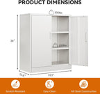 BESFUR Metal Garage Storage Cabinet with 2 Locking Doors and 2 Adjustable Shelves, 36" White Metal Short Storage Cabinet for Home Office, Garage,School,Utility Room