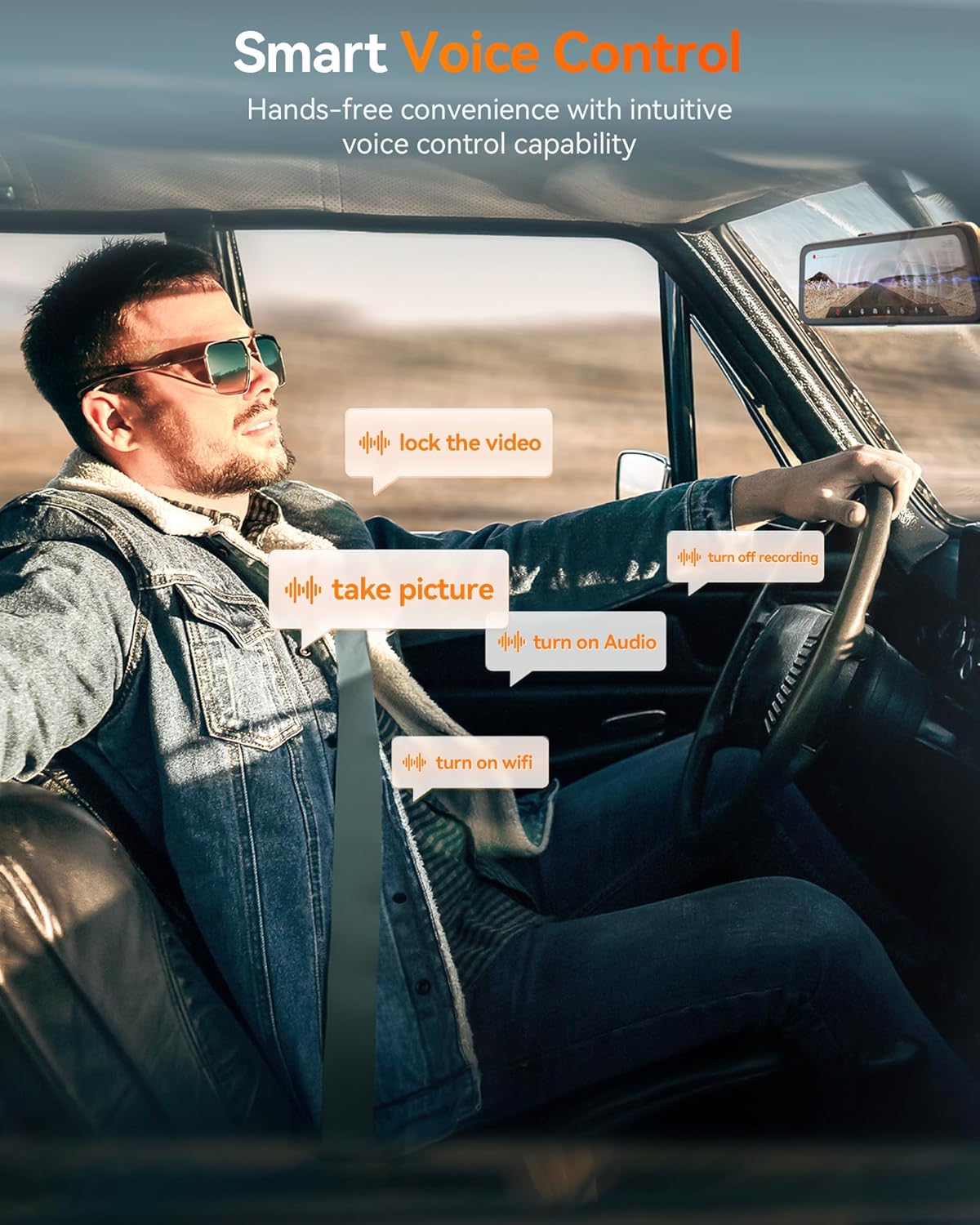 WOLFBOX G900 PRO Mirror Dash Cam with 8MP STARVIS IMX678  12 inches Rear View Mirror Camera with Front 4K and Rear 2.5K  Included 128GB Card  Voice Control  5.8GHz WiFi  Loop Recording  G-Sensor & GPS