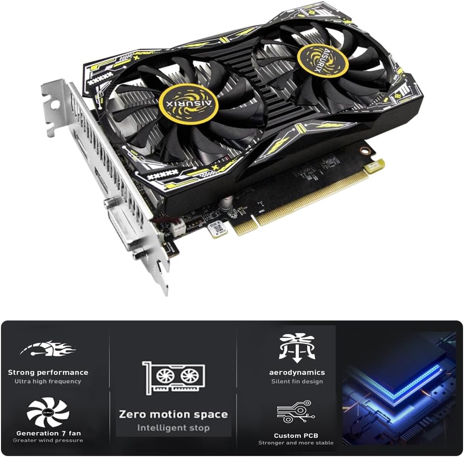 AISURIX RX 550 4GB Graphics Card GDDR5 128Bit Computer Video Card with HDMI/DVI Ports DirectX 12 PCI Express 3.0 X8 GPU Graphics Card for Gaming PC