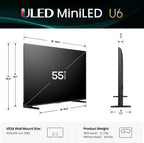 Hisense 55" Class U6 Series Mini-LED 4K UHD Smart Fire TV (55U65QF  2025 Model) - QLED  Native 144Hz  HDR10+  Dolby Vision IQ  Dolby Atmos  Game Mode Pro  ALLM  Alexa Built in  Black