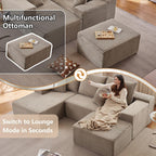 107" Modular Sectional Sofa with Ottoman, Modern Corduroy Cloud Couch with Deep Seat, Boneless Couch Upholstered 3-Seater U-Shaped Sofa for Living Room, No Assembly (Camel, Left-Facing Chaise)
