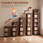 Solid Wood Rotating Bookshelf, 6-Tier Rolling Bookcase .360 Degree Revolving Bookshelf .Spinning Bookshelf Tower for Small Spaces, Bedroom .Office .Living Room .Classroom (Walnut)