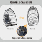 HWB Hanging Egg Chair with Stand, Patio Wicker Egg Swing Chair with Cushion for Bedroom Garden Indoor Outdoor (Grey)