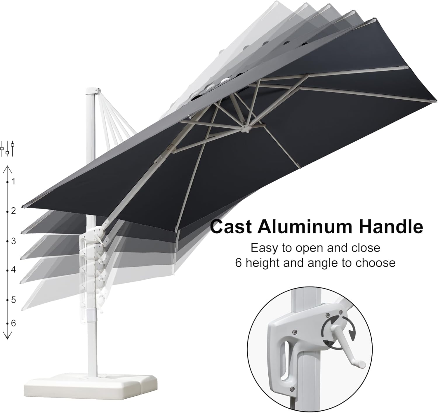 PURPLE LEAF 10' × 13' Patio Umbrella White Cantilever Umbrella Aluminum Square Outdoor Offset Umbrella Hanging Windproof with 360° Rotation for Garden Deck Pool, Light Grey