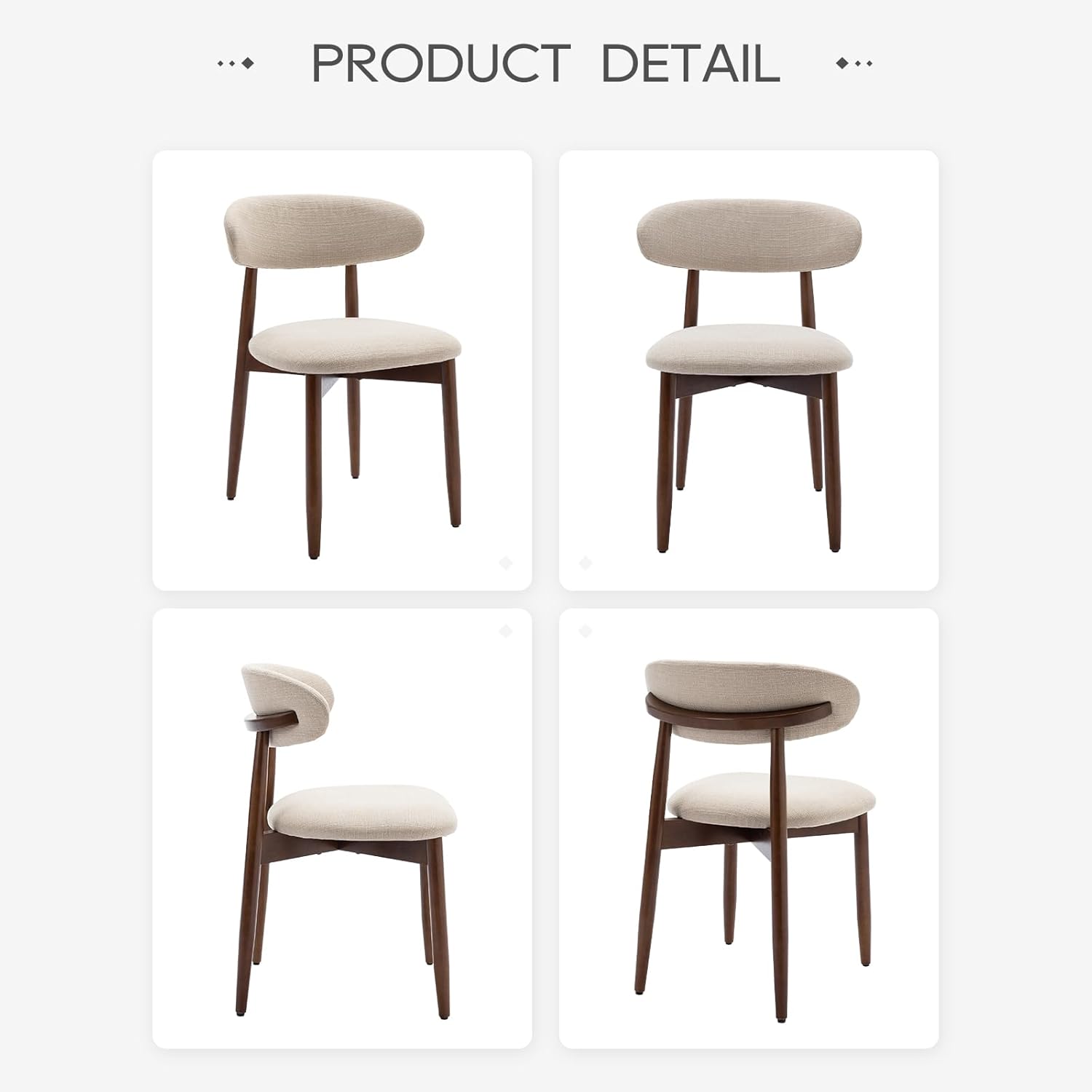 COLAMY Wooden Dining Chairs Set of 4, Modern Fabric Upholstered Kitchen Side Chairs, Farmhouse Dining Room Chair with Foot Pegs, Beige