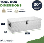 ARKSEN 30" Heavy Duty Aluminum Truck Bed Tool Box, 5-Bar Tread Plate Pickup Truck Storage Toolbox with Side Handles, Lock & 2 Keys, Weather Resistant Tool Chest for Truck, RV, Trailer - Silver