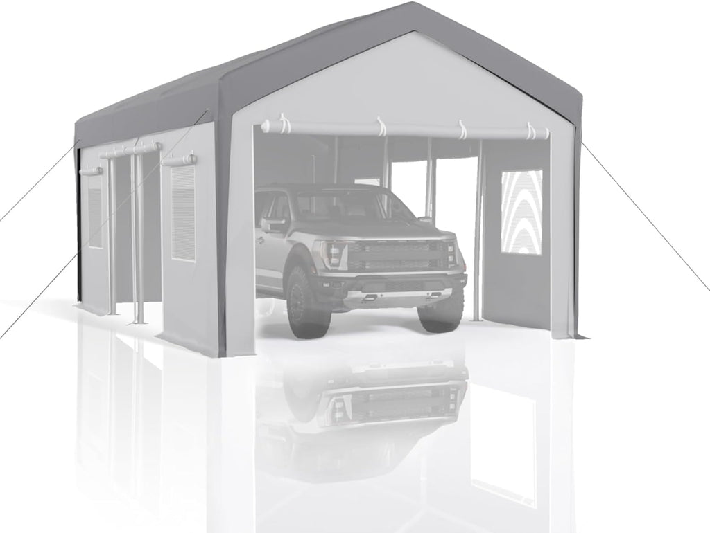 13x25 ft Carport Canopy Replacement Cover, Heavy Duty 200G PE Waterproof Canopy Top, UV-Resistant & Windproof Tarp for Outdoor Carport Tent, Patio, Car, Boat & Garage-Grey