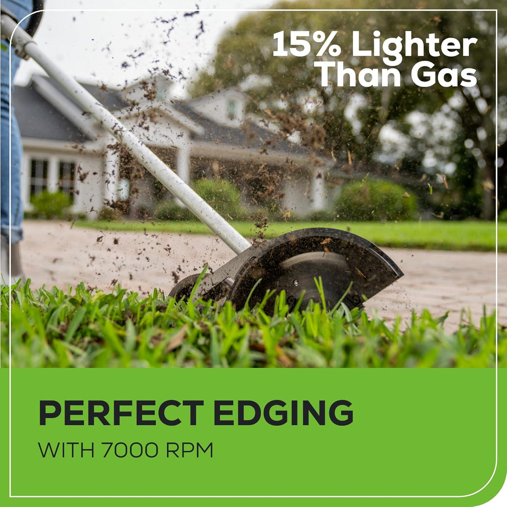 Greenworks 60V 8" Brushless Cordless Edger with 2.0Ah Battery & Charger – Tool-Free Depth Adjustment  Lightweight Lawn Edging Tool  4-Year Warranty