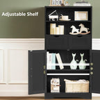 TEENFON Storage Cabinet with Doors & 2 Drawers, Kitchen Cabinet with Adjustable Shelf, Pantry Cabinets, Bathroom Cabinets, for Living Room, Entryway, Home Office, Black