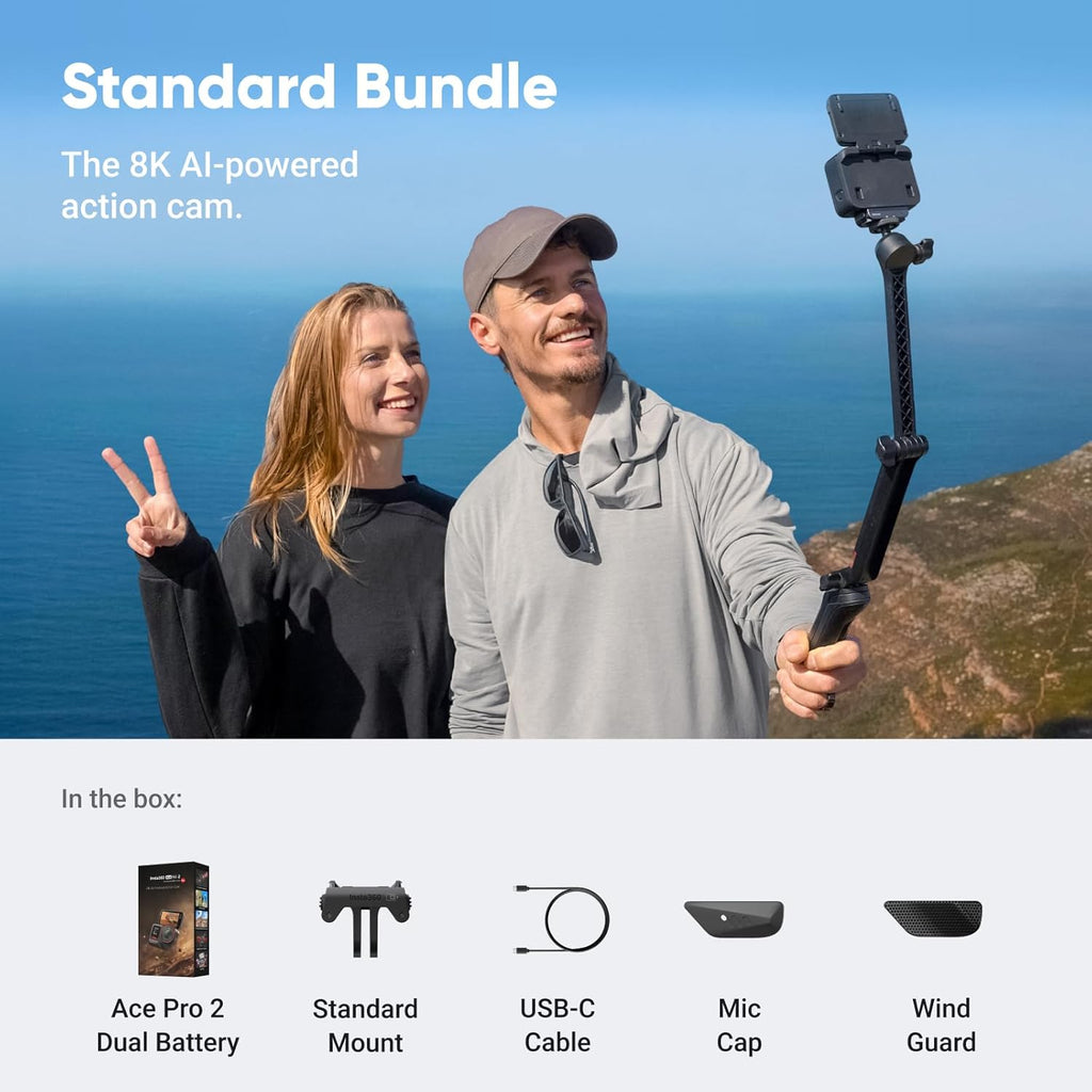 Insta360 Ace Pro 2 Dual Battery Bundle - 8K Waterproof Action Camera Co-Engineered with Leica  1/1.3" Sensor  Dual AI Chip  Leading Low Light  Superior Audio