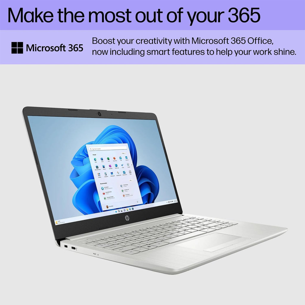 HP Portable Laptop  Student and Business  14" HD Display  Intel Quad-Core N4120  8GB DDR4 RAM  64GB eMMC  1 Year Office 365  Webcam  RJ-45  HDMI  Wi-Fi  Windows 11 Home  Silver