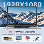 laptop 16-inch   8GB DDR 256GB SSD portable laptop computer  expandable to 1TB  Pentium quad-core CPU up to 2.64 GHz  9000mAh battery  interface  USB3.0 interface  dual-band WiFi  webcam  slim laptops