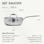 Made In Cookware | 6 Piece Stainless Saucepan Set | 5 Ply Clad | Includes Stainless Steel Saucepans and Saucier with Lid | Professional Cookware | Crafted in Italy