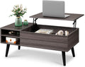WLIVE Lift Top Coffee Table for Living Room, Small Coffee Table with Storage, Adjustable Shelf and Storage Compartment, Mid Century Modern Living Room Table, Wood, Grey