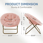 DUMOS Comfy Saucer Chair,Faux Fur Lounge Seasting XL Circle Chair for Bedroom, Dorm & Gaming, Foldable Fashion Accent Seat for Small Spaces, Folding Moon/Mushroom/Round Oversized Style,Hot Pink