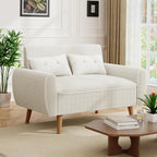 JAMFLY 47'' Small Loveseat Sofa, 2 Seat Compact Couch with Tapered Legs, White Upholstered Furniture, Solid Wood Frame, Comfy Foam Cushion, Easy Assembly for Small Spaces