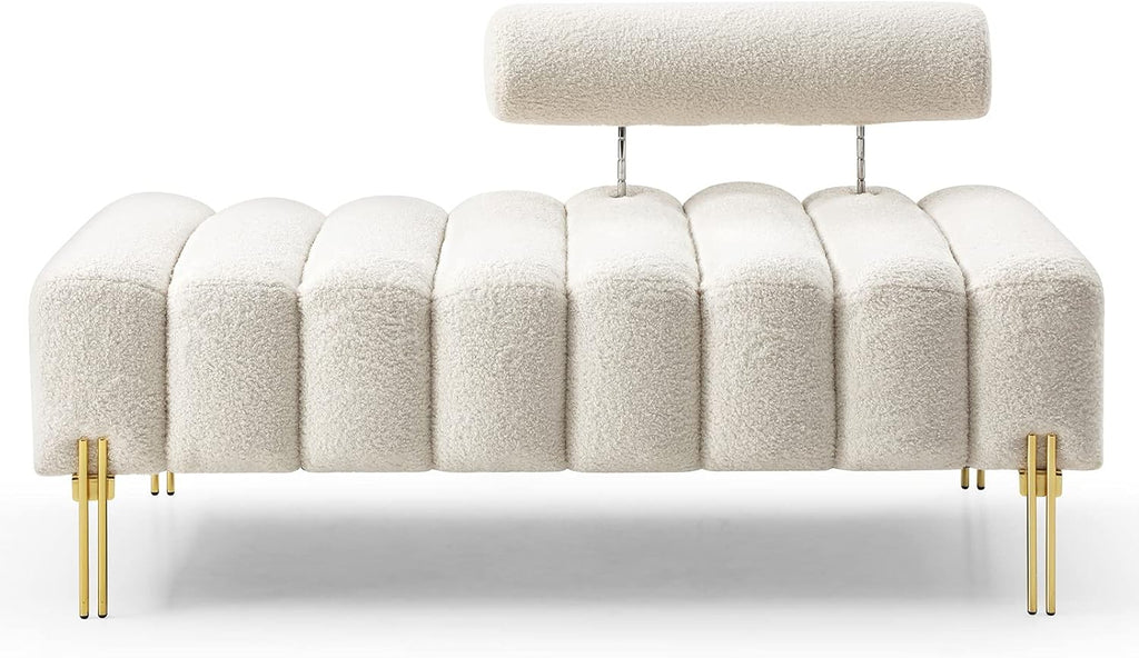 NIOIIKIT 53.2" Modern Loveseat Sofa Couch, Upholstered Accent Sofa with Golden Legs and Adjustable Backrest, Small Teddy Fleece Couches for Bedroom, Living Room, Compact Small Space (Beige Teddy)