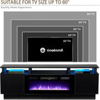 oneinmil 2 Tier TV Console Stand with 36" Electric Fireplace, LED Light Entertainment Center for TVs Up to 80" for The Living Room, 70", Black