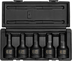 SUNEX TOOLS 4507, 3/4 Inch Drive Impact Hex Driver Set, 5-Piece, Metric, 14mm-24mm, Cr-Mo Steel, Dual Size Markings, Heavy Duty Storage Case