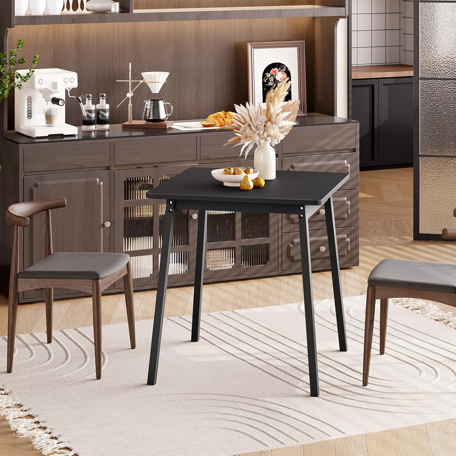HOOBRO Bamboo Dining Table, Square Dining Table for 2, 27.6" Kitchen Table for Small Space, Writing Table, Easy to Assemble, for Dining Room, Living Room, Office, Kitchen, Apartment, Black BK70CZ01G1