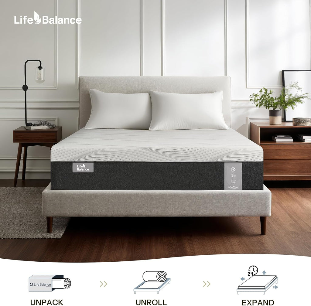 Queen Mattress,12 Inch Gel Memory Foam Mattress Made in USA,Graphene & Green Tea Particles Infused,Plush Euro Top,Motion Isolation,Pressure Relief,Fiberglass Free,CertiPUR-US Certified Foam