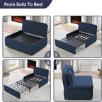 ijuicy 3 in 1 Twin Size Pull Out Sofa Bed Linen Sleeper Sofa with Pullout Bed, Convertible Loveseat Couch Beds with Pillows and Tri-fold Mattress for Small Space Apartment, Dark Blue