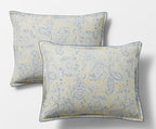 Lauren Ralph Lauren Marisa King 3 pc Comforter Set Shams Paisley Print Yellow, Blues on White Ground. Reverses to Blue Stripe.