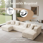 132'' U Shaped Sectional Couches for Living Room, Beige Modular Boneless Cloud Sofa with 2 Chaise Lounges, 4-in-1 Flexible Combination Layered Foam Cushion Deep Seat Corner Couch, No Assembly