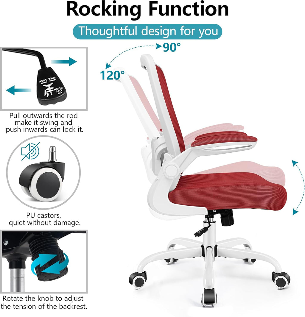FelixKing Office Chair, Ergonomic Desk Chair Breathable Mesh Chairs Adjustable High Back Lumbar Support Flip-up Armrests, Executive Rolling Swivel Comfy Computer Chairs Home Office Fire Brick