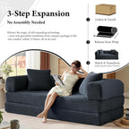 Boneless Couch Futon Sofa Bed Sectional Couches for Living Room,Cloud Couch with Sleeper Sofa,Sofas for Living Room Oversized Corduroy Upholstered (Gray, 76 Inches (No Iron Frame))